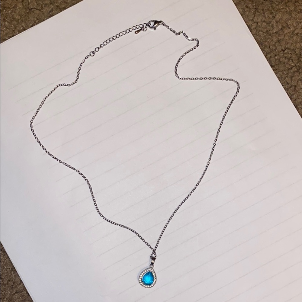 Pacifica Silver and Blue Necklace with Delicate Chain and Teardrop Pendant